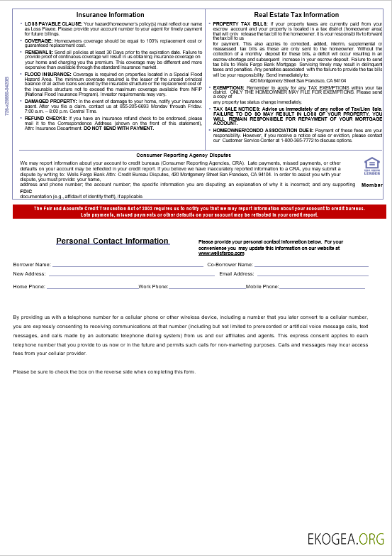 Relevé hypothécaire de la banque USA Wells Fargo aux formats Word et PDF, 3 pages 3 template